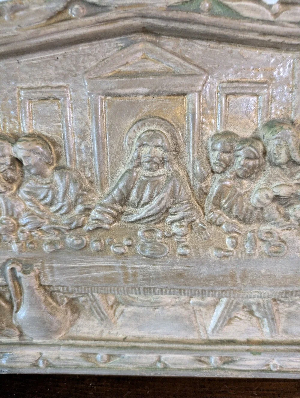 Vintage 3D The Last Supper Wall Plaque Relief Faux Wood Mid Century Christian Ar